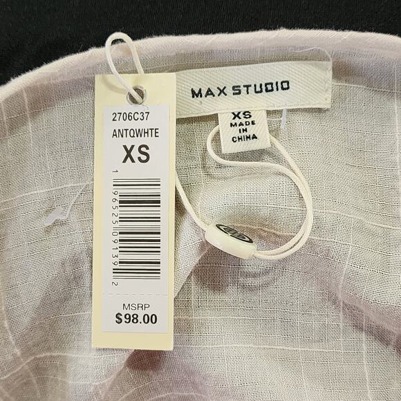 Max Studio Women's Boho Crochet Accented Keyhole Front Empire Waist Blouse Sz XS - Picture 6 of 8